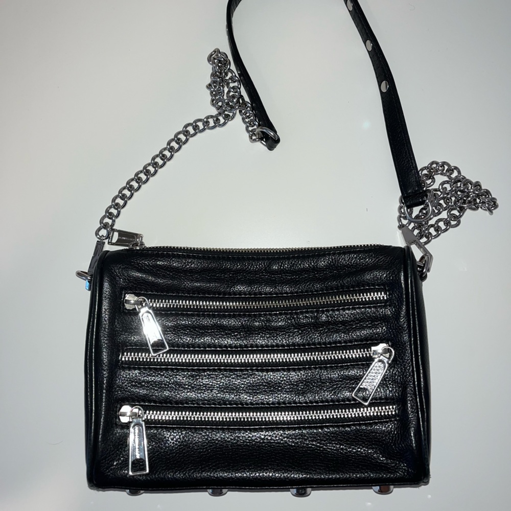 Rebecca Minkoff Mini 5 Zip Convertible Crossbody Bag, black pebbled leather